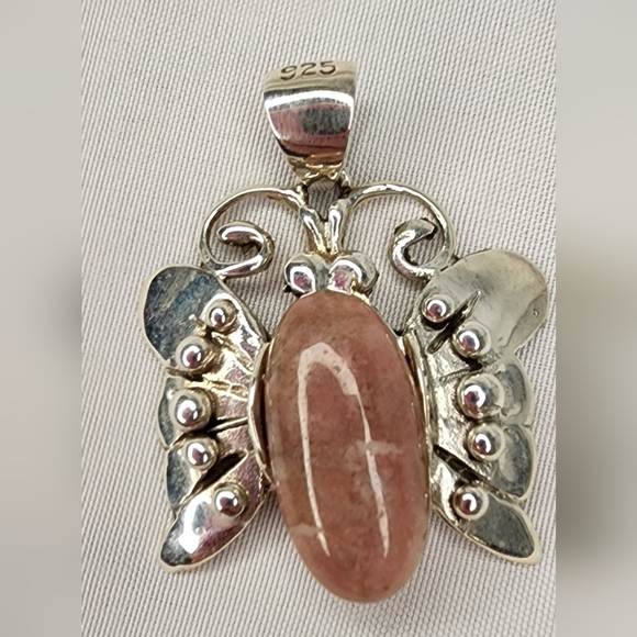 Jewelry - Silver and Pink Gemstone Butterfly Necklace